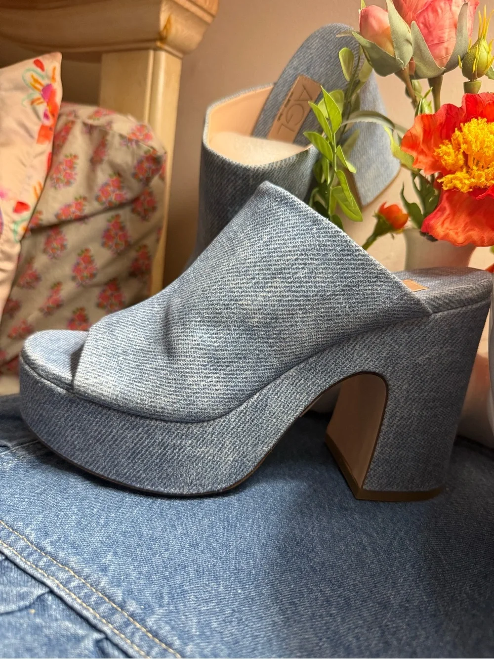 AGL Denim Blue Platform Mule Heels-38.5